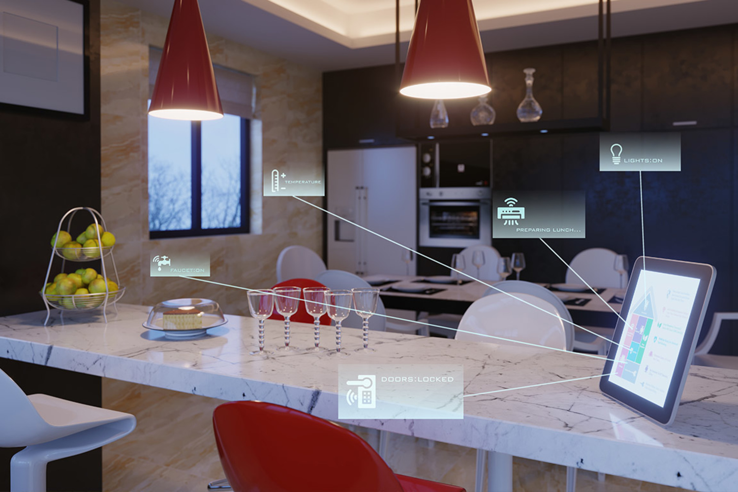 Modernes Esszimmer mit Smart Home Funktionen